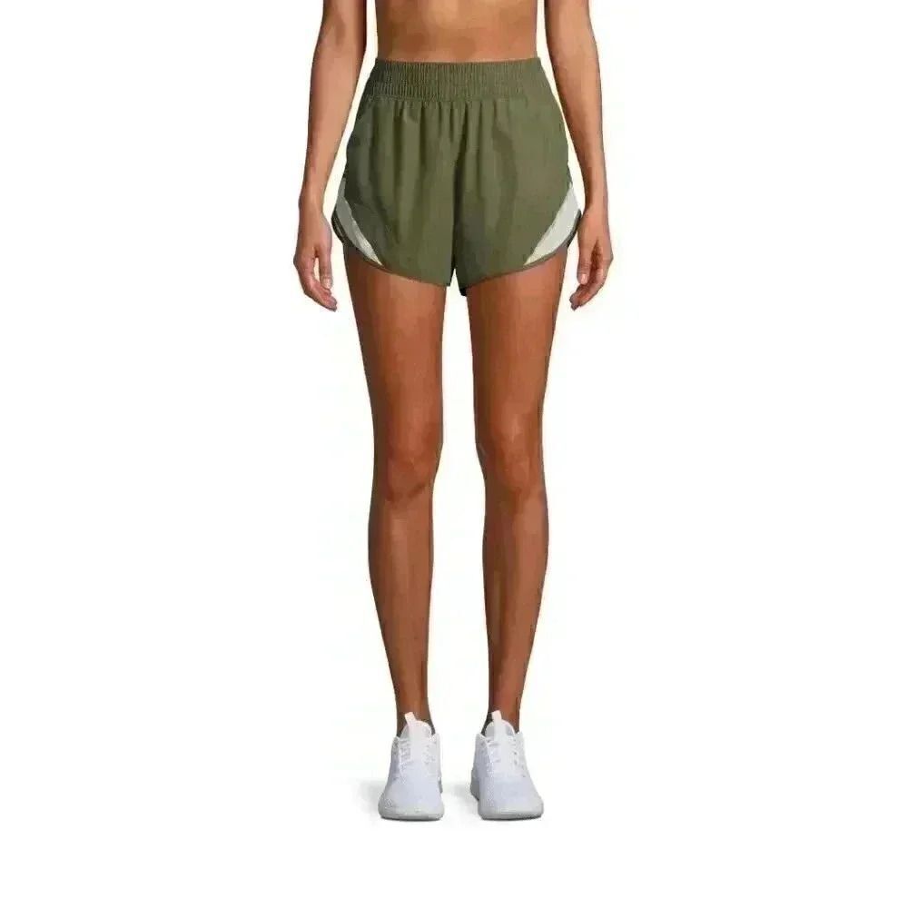Athletic Works Womens Moss Green Polyester Running Shorts w Briefs & Pockets NEW